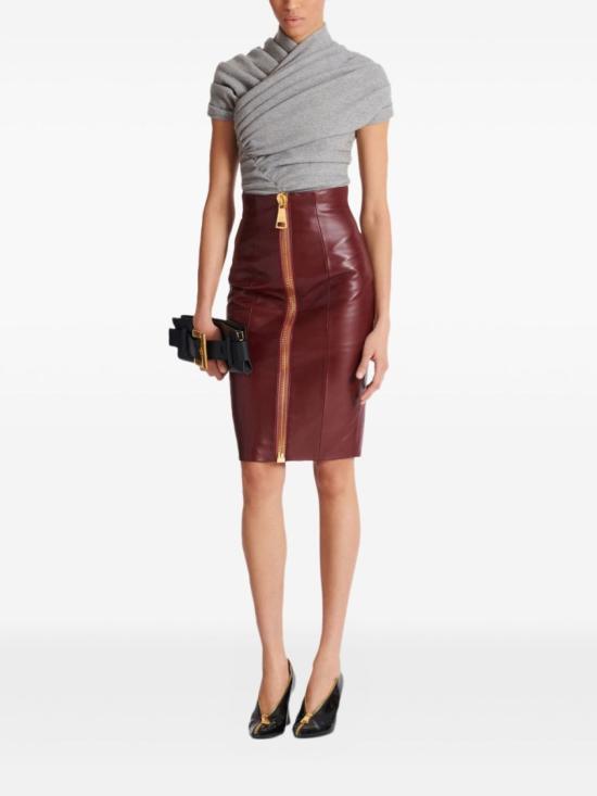 25FW 발망 미디 스커트 FF0LC266LD63 3AR Burgundy - BALMAIN