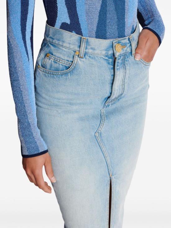 25SS 발망 데님 스커트 EF1LD460DF23 6FC White - BALMAIN