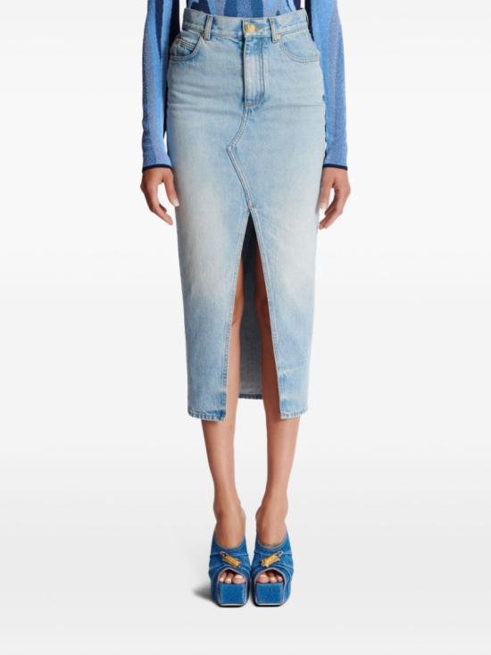 25SS 발망 데님 스커트 EF1LD460DF23 6FC White - BALMAIN