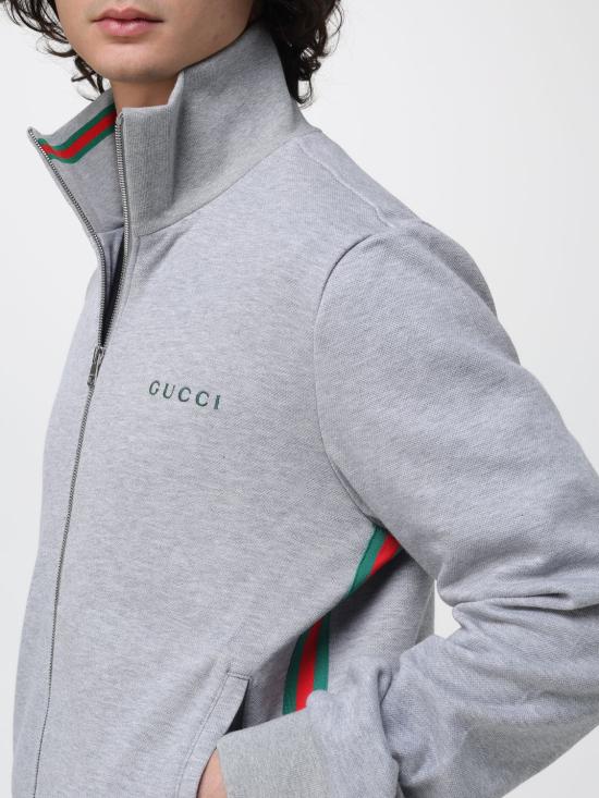 25FW 구찌 웹 사이드 심 코튼 집업 스웨트셔츠 828331XJHCX 1183 Grey - GUCCI