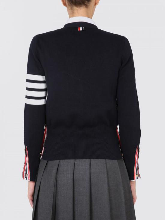 26SS 톰브라운 코튼 4바 밀라노 클래식 브이넥 가디건 FKC207A00219 415 Blue - THOM BROWNE