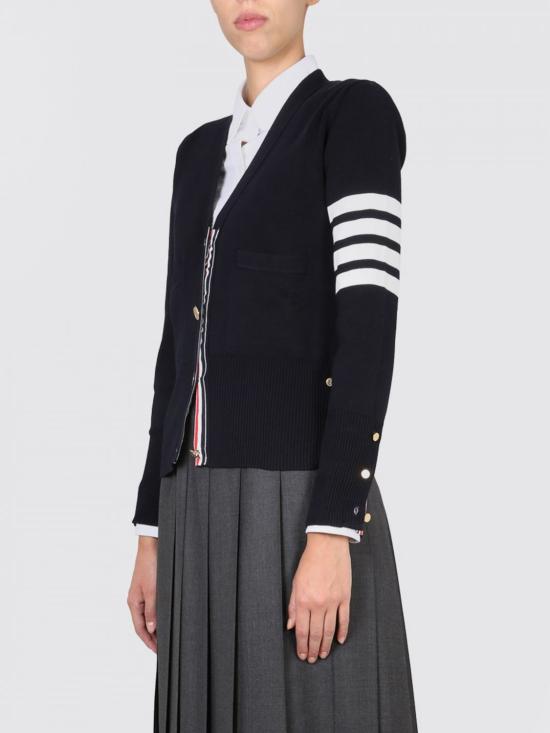 26SS 톰브라운 코튼 4바 밀라노 클래식 브이넥 가디건 FKC207A00219 415 Blue - THOM BROWNE