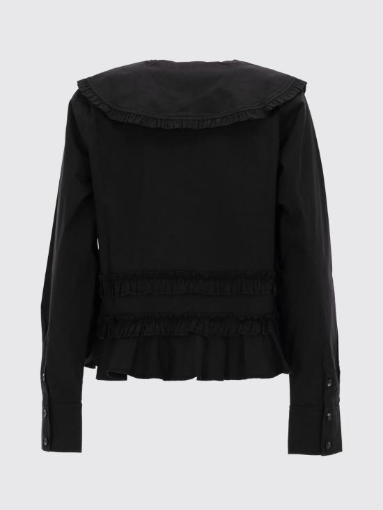 26SS 가니 스트레치 코튼 러플 셔츠 A1040096 099 Black - GANNI