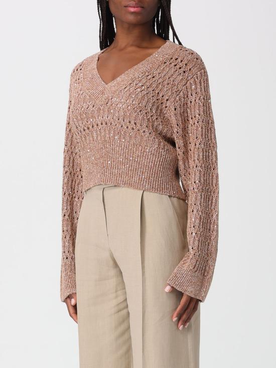 26SS 브루넬로 쿠치넬리 리넨 대즐링 브레이드 스웨터 MCO564702 C8585 Burnt - BRUNELLO CUCINELLI