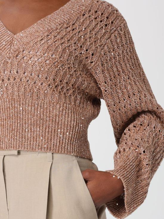 26SS 브루넬로 쿠치넬리 리넨 대즐링 브레이드 스웨터 MCO564702 C8585 Burnt - BRUNELLO CUCINELLI