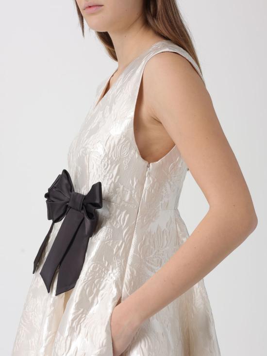 26SS 가니 새틴 클로케 보우 V넥 롱 드레스 A1030151 135 Gold - GANNI