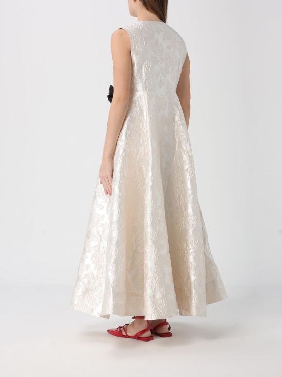 26SS 가니 새틴 클로케 보우 V넥 롱 드레스 A1030151 135 Gold - GANNI