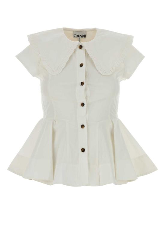 26SS 가니 쇼트 코튼 러플 셔츠 A1040093 151 White