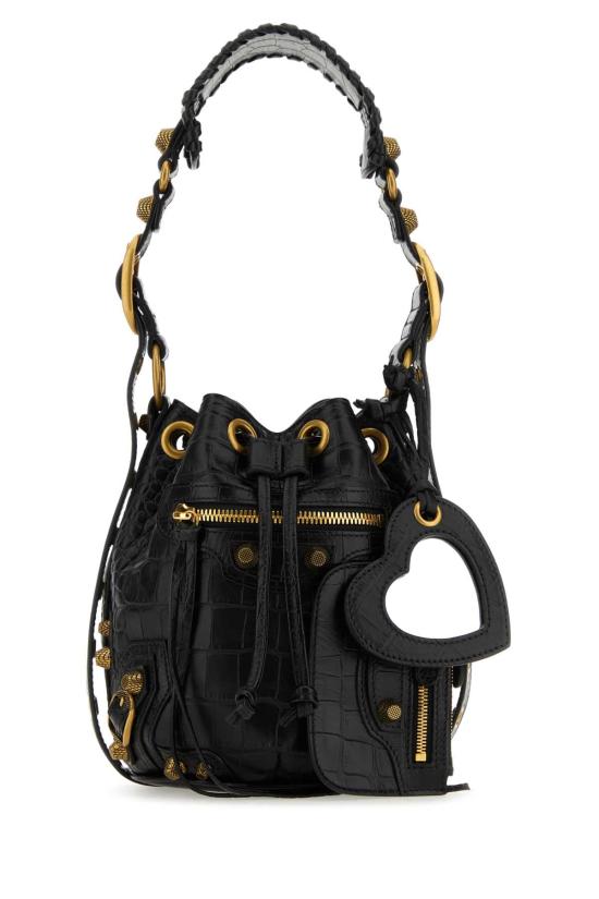25FW 발렌시아가 르 카골 XS 버킷백 크로커다일 엠보스드 70243123EBM 1000 Black