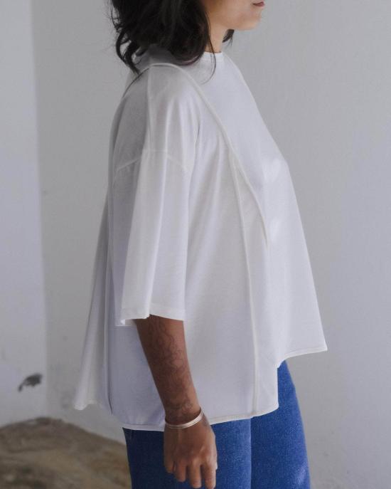  베이스레인지 반팔 티셔츠 멀 티셔츠 오프 화이트 - BASERANGE