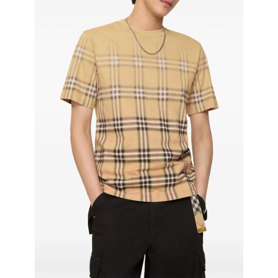 26SS 버버리 그라디언트 체크 코튼 티셔츠 8119022 RYAN DEG B9368 NEUTRALS BLACK - BURBERRY