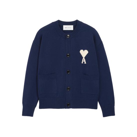 26SS 아미 ADC 울 크루넥 하트 가디건 UKC381 KN0156 A116 BLUE WHITE