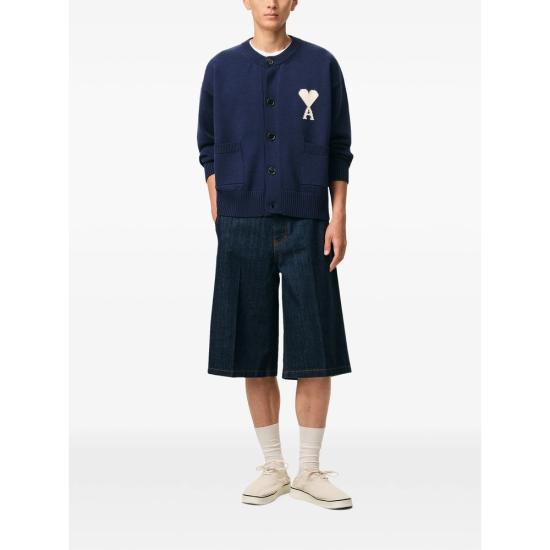 26SS 아미 ADC 울 크루넥 하트 가디건 UKC381 KN0156 A116 BLUE WHITE - AMI