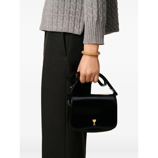 26SS 아미 스몰 하트 로고 글레이즈드 레더 파리 백 ULL717 AL0139 001 BLACK - AMI