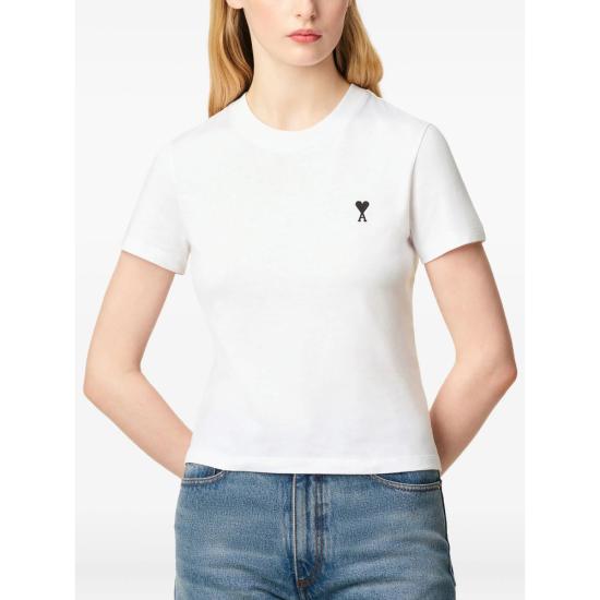 26SS 아미 스몰 하트 로고 코튼 크롭 티셔츠 FTS347 724 100 WHITE - AMI