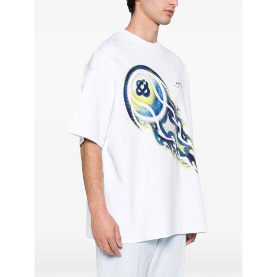 26SS 카사블랑카 반팔 티셔츠 SP26 JTS 064 01 FLATE WHITE BLUE - CASABLANCA