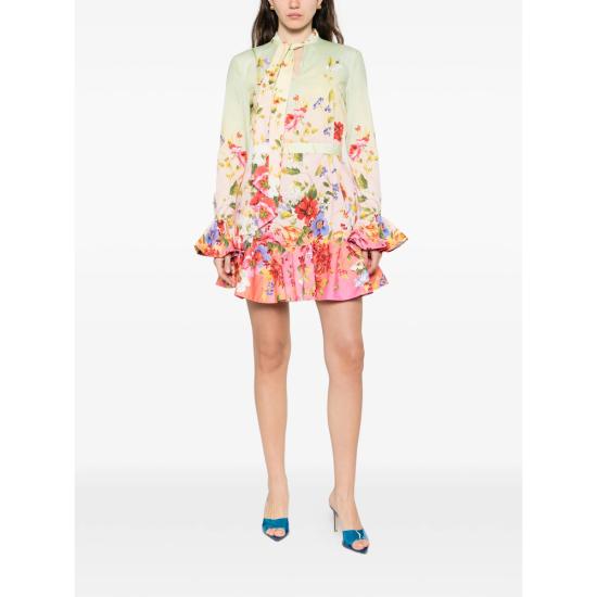 26SS 로베르토 카발리 미디 원피스 WQT104 3AR32 D0509 PINK GREEN - ROBERTO CAVALLI