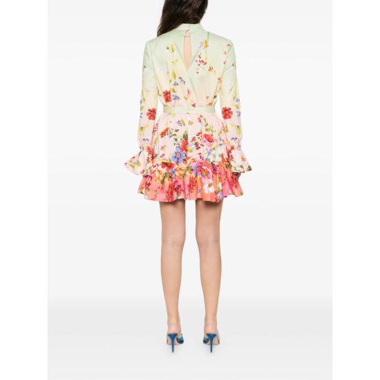 26SS 로베르토 카발리 미디 원피스 WQT104 3AR32 D0509 PINK GREEN - ROBERTO CAVALLI