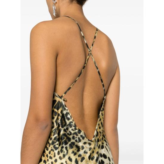 26SS 로베르토 카발리 미디 원피스 SKT166 4QG34 00504 BROWN - ROBERTO CAVALLI