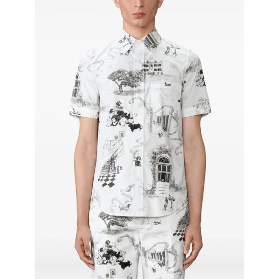 26SS 톰브라운 포플린 헥터 트알 숏 슬리브 셔츠 MWS239A F1127 980 WHITE BLACK - THOM BROWNE