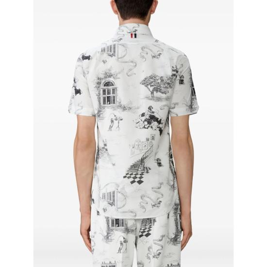 26SS 톰브라운 포플린 헥터 트알 숏 슬리브 셔츠 MWS239A F1127 980 WHITE BLACK - THOM BROWNE