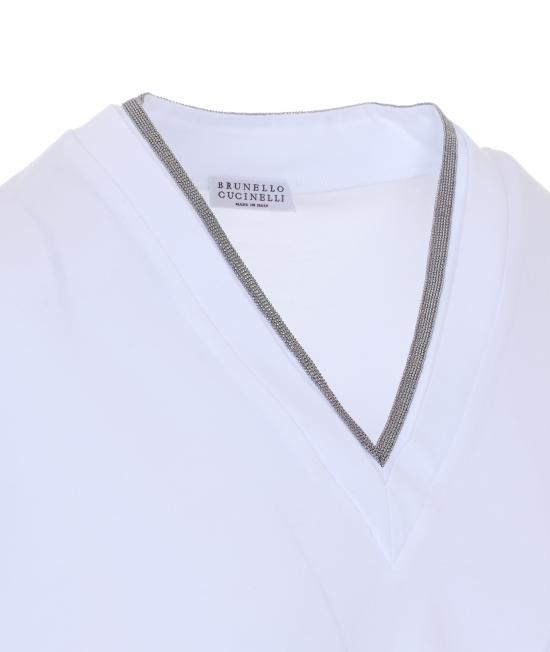 26SS 브루넬로 쿠치넬리 모닐리 브이넥 코튼 M0T18BD222 C159 White - BRUNELLO CUCINELLI