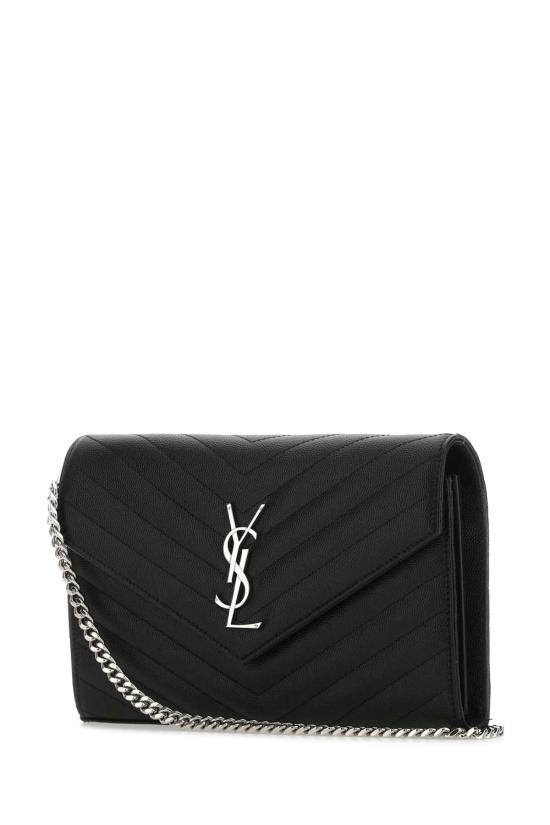 26SS 생로랑 그랑 드 뿌드르 엠보스드 레더 카산드라 마틀라세 체인 지갑 377828BOW02 1000 Black - SAINT LAURENT