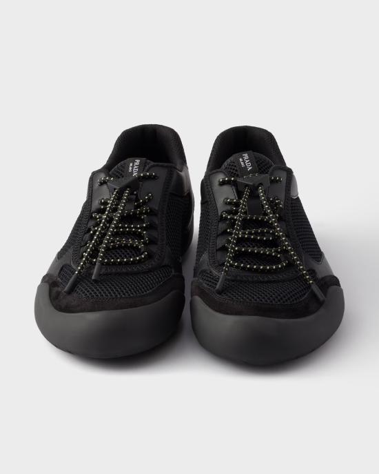 26SS 프라다 스피드락 레더 앤 메쉬 패브릭 스니커즈 2EE4683ZM0F0002 F G000 Black - PRADA