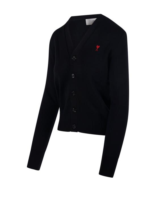 26SS 아미 ADC 스몰 하트 로고 V넥 가디건 FKC374 001 009 BLACK RED - AMI