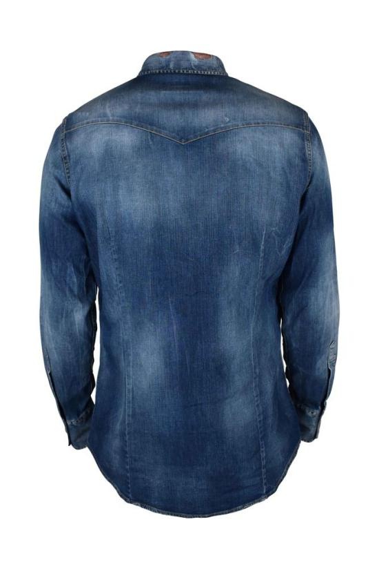  디스퀘어드2 데님 셔츠 워싱 처리된 블루  웨스턴 셔츠 - DSQUARED2