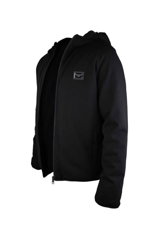  돌체앤가바나 후드 티셔츠 신축성 있는 기능성 저지 소재의 블랙 후드 베스트 - DOLCE & GABBANA