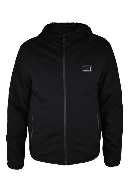  돌체앤가바나 후드 티셔츠 신축성 있는 기능성 저지 소재의 블랙 후드 베스트