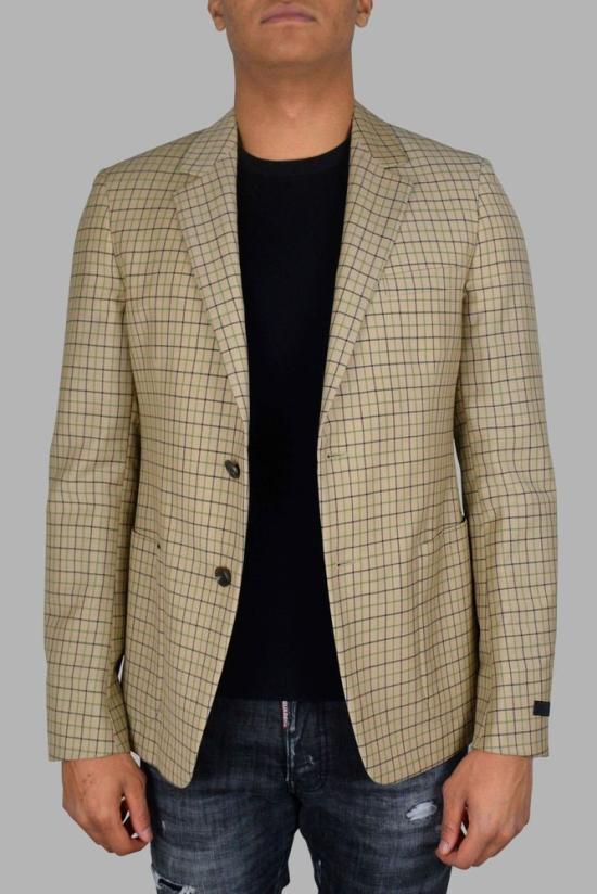  프라다 자켓 베이지색 체크무늬 울 재킷 - PRADA