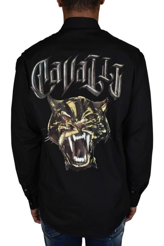  로베르토 카발리 긴팔 셔츠 블랙 타이거 프린트 캐주얼 - ROBERTO CAVALLI