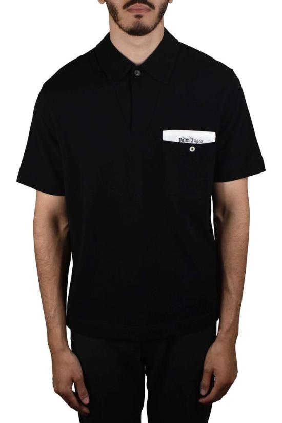  팜앤젤스 폴로 티셔츠 로고 패치가 있는 검정색 버튼다운 폴로 셔츠 - PALM ANGELS