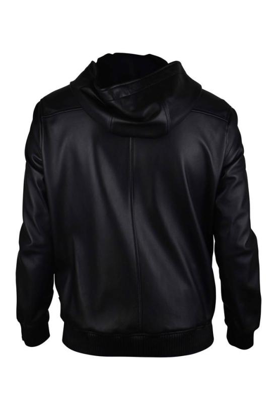  필립 플레인 자켓 매끄러운 블랙 가죽 후드 재킷 - PHILIPP PLEIN