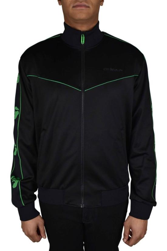  오프화이트 자켓 녹색 로고 포인트가 있는 하이칼라 나일론 조끼 - OFF WHITE