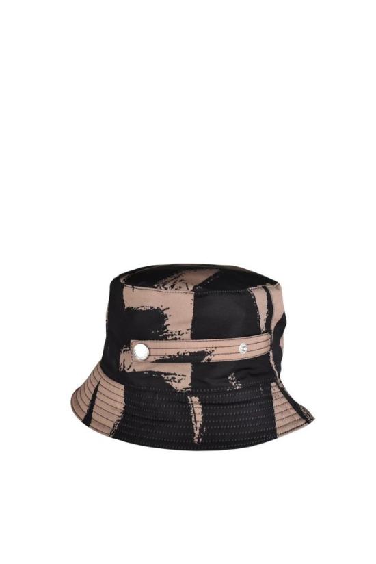  알렉산더 맥퀸 모자 베이지색과 검은색 그래피티 프린트 밥햇