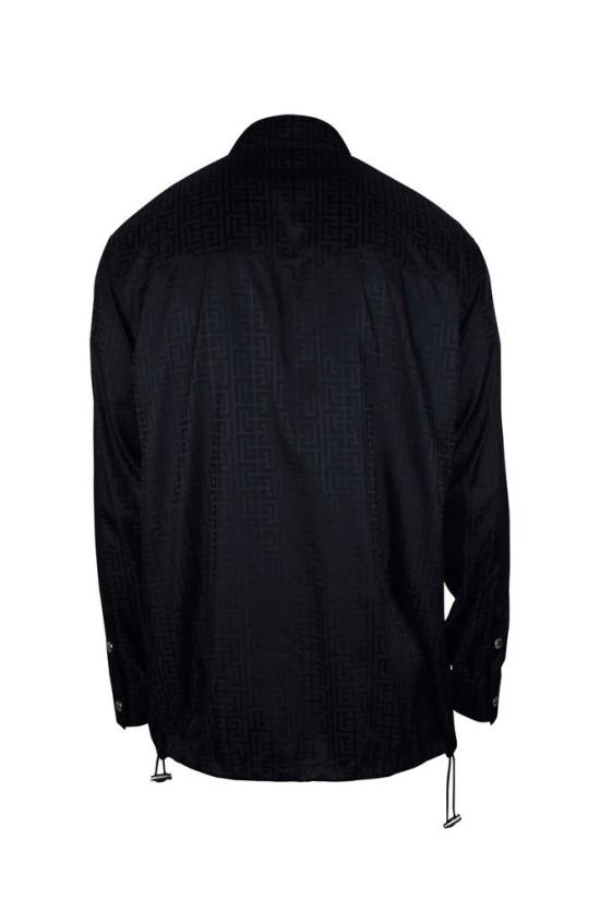  발망 데님 셔츠 모노그램 패턴이 있는 블랙 오버사이즈 나일론 셔츠 - BALMAIN