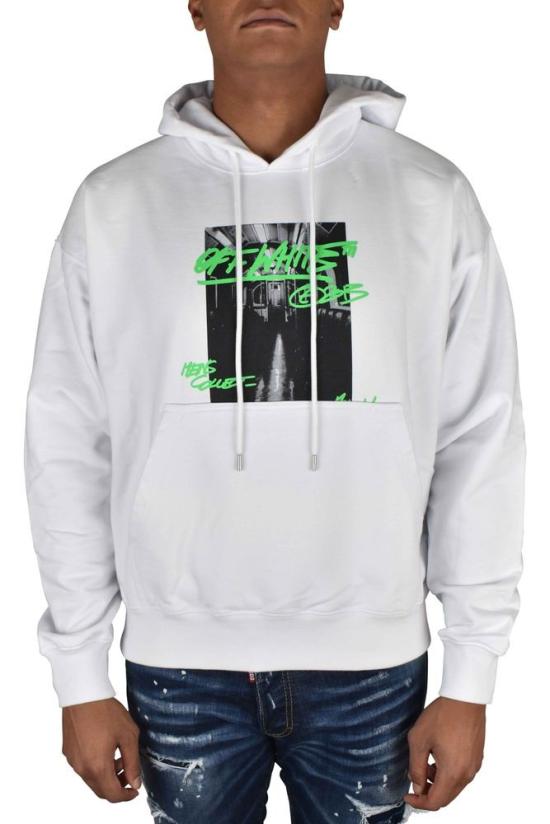  오프화이트 후드 티셔츠 그래픽 프린트가 있는 오버사이즈 화이트 후드티 - OFF WHITE