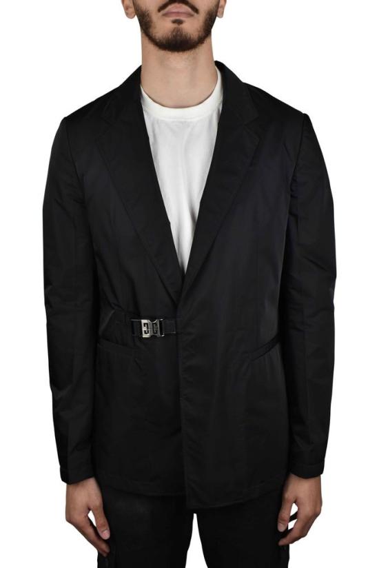  지방시 자켓 실버톤 단추 여밈이 있는 맞춤형 블랙 나일론 재킷 - GIVENCHY