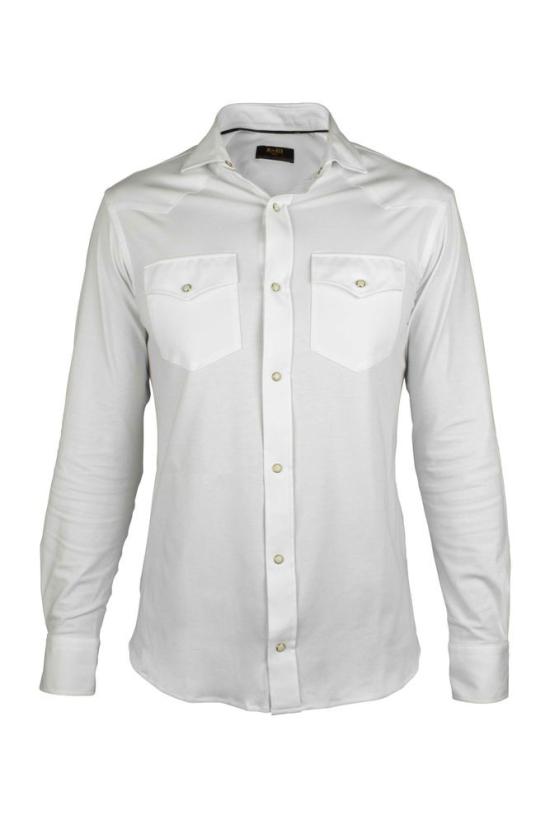  무레르 긴팔 셔츠 패치 포켓이 있는 몸에 딱 맞는 흰색 면