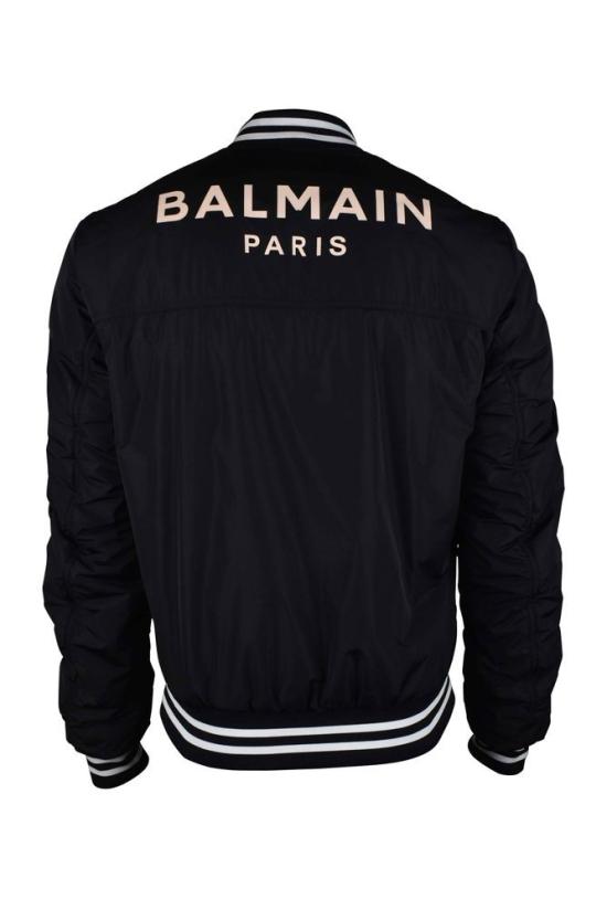  발망 자켓 대형 로고가 있는 검정색 나일론 재킷 - BALMAIN
