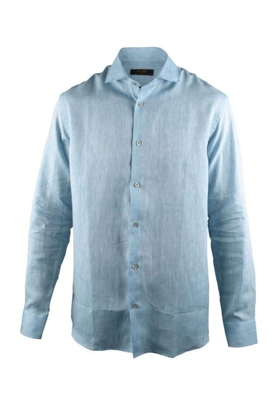  무레르 긴팔 셔츠 파스텔 블루 린넨 , 자개 단추 장식