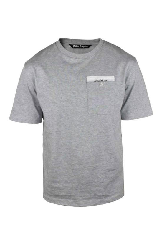  팜앤젤스 반팔 티셔츠 회색 면 티셔츠, 단추 하나 달린 주머니