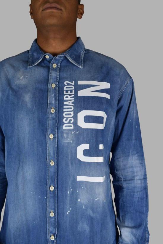  디스퀘어드2 데님 셔츠 아이코닉한 프린트가 돋보이는 바랜 블루  셔츠 - DSQUARED2