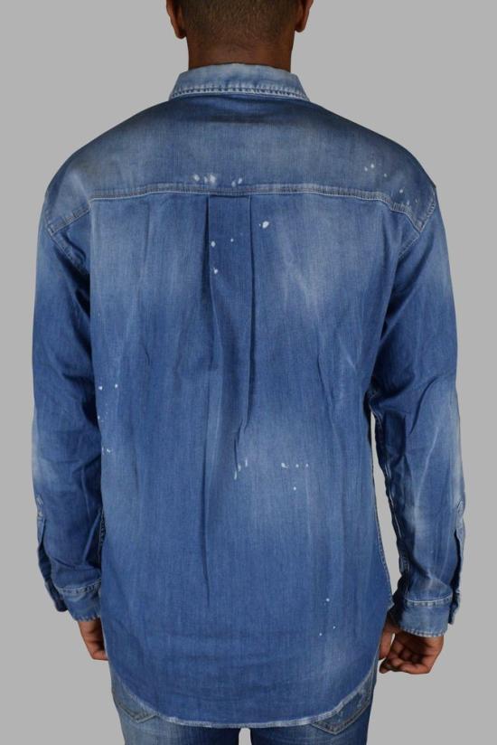  디스퀘어드2 데님 셔츠 아이코닉한 프린트가 돋보이는 바랜 블루  셔츠 - DSQUARED2