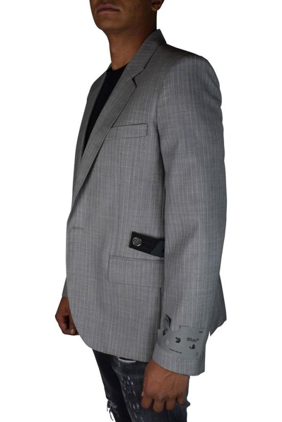  오프화이트 자켓 시그니처 디테일이 돋보이는 핀스트라이프 울 블레이저 - OFF WHITE