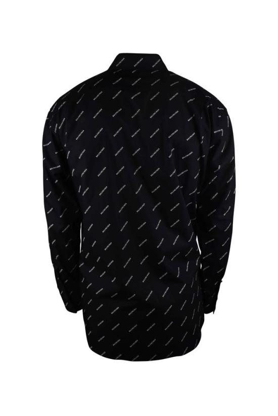  발렌시아가 긴팔 셔츠 대각선 로고 프린트가 있는 검정색 면 - BALENCIAGA