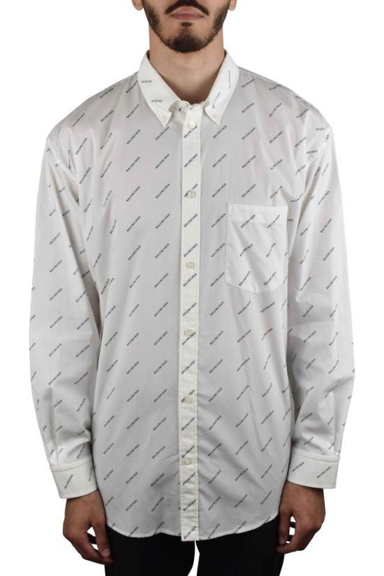  발렌시아가 긴팔 셔츠 대각선 프린트 면 , 버튼 여밈 - BALENCIAGA